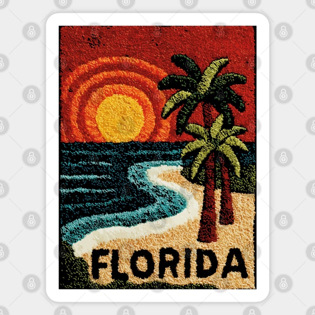 Florida Beach Sunset Linocut Print | Retro Sunshine State Vacation Magnet by TuncGK